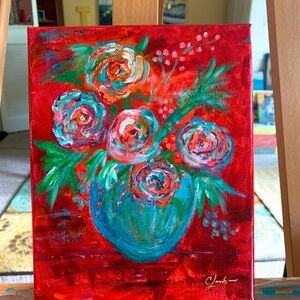 original floral art on canvas 8 inches x 10 inches